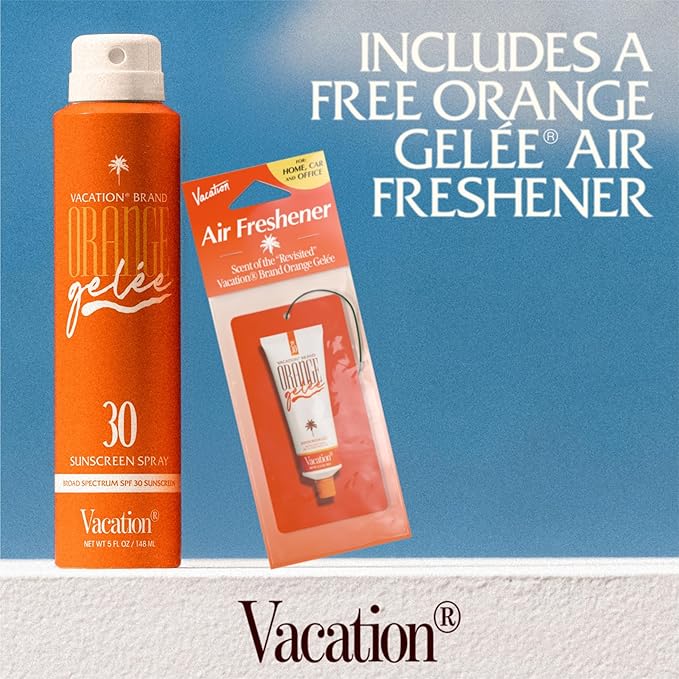 Vacation Orange Gelée SPF 30 Sunscreen Spray Oil & Air Freshener Bundle, Tanning Oil with SPF, Suntan Lotion Spray, Transparent on All Skin Tones, Dermatologist-Tested, Vegan, 5 Fl. Oz.-Velvo Beauty