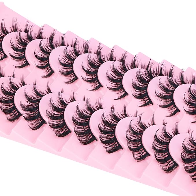 False Eyelashes Manga Lashes 10 Pairs False Eyelashes Japanese Style D Anime Lashes Natural Cosplay Lashes Natural Look 15 MM Wispy Faux Mink Lashes Full Strip Doll Lashes by FANXITON-Velvo Beauty