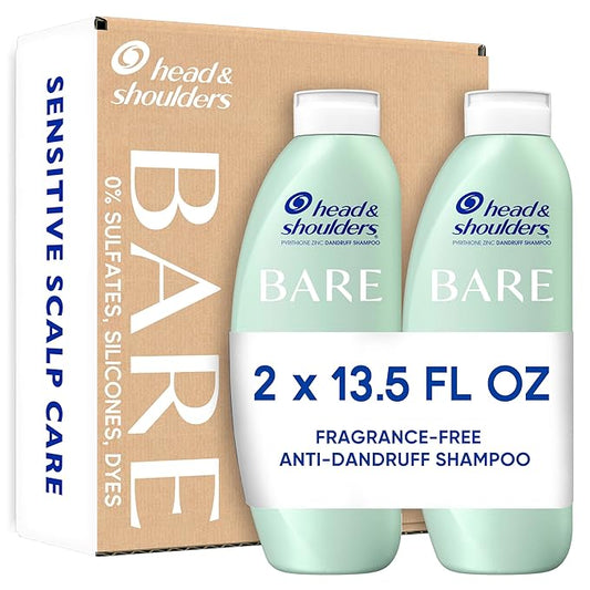 Head & Shoulders BARE Dandruff Shampoo Twin Pack, Fragrance-Free, Sensitive Scalp Care, Sulfate-Free, Silicone-Free, Dye-Free, Eco-Friendly Bottles, Safe for All Hair Types, 13.5 Fl Oz Each (Set of 2)-Velvo Beauty