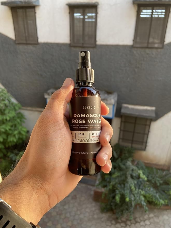 Govedic Rose Water Spray for Face Made with Damask Rose Petals, All-Natural Formula, No Dyes or Alcohol, Suitable for All Skin & Hair Types 100ml 3.38 Oz-Velvo Beauty