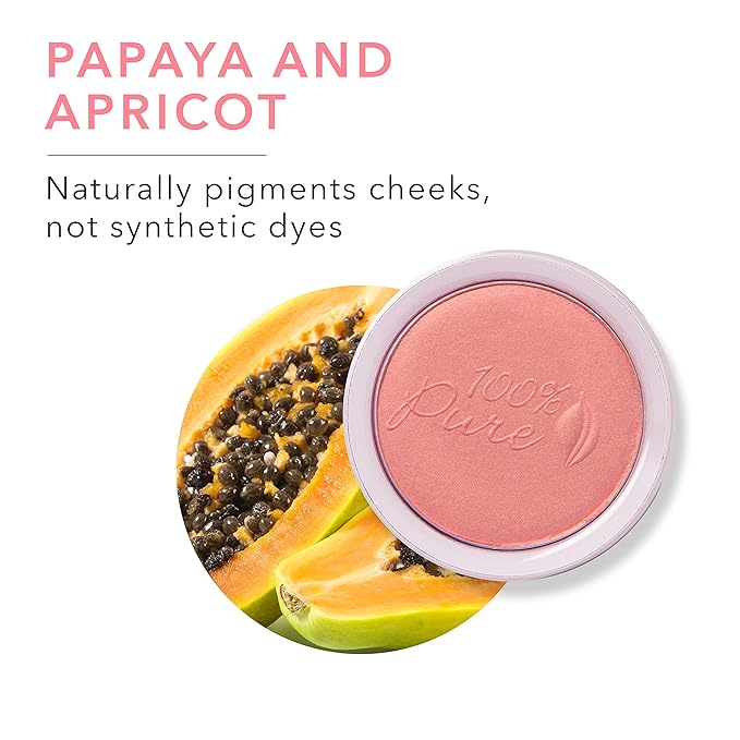 100% PURE Powder Blush (Fruit Pigmented), Mimosa, Soft Shimmery Finish, Nourishes Skin w/Rosehip Oil, Cocoa Butter, Natural Makeup (Light Coral) - 1.81 oz-Velvo Beauty