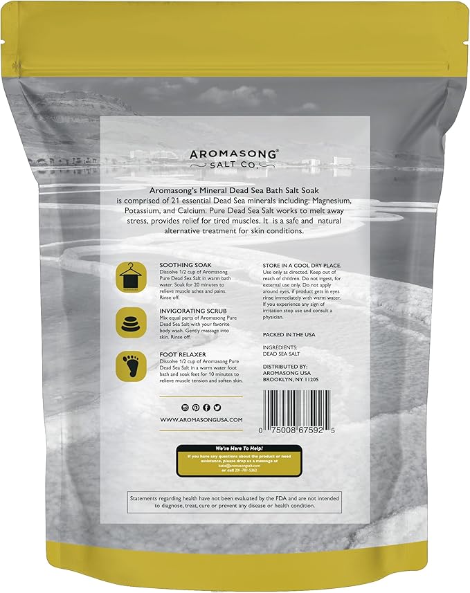 Aromasong Dead Sea Salt - Spa Bath Salt - 19 Lbs Fine Grain Bulk - 100% Pure - Better Absorbing Than Epsom Salt - Soak for Women & Men for Skin Issues and to Relax Tired Muscles - Resealable Pack.-Velvo Beauty