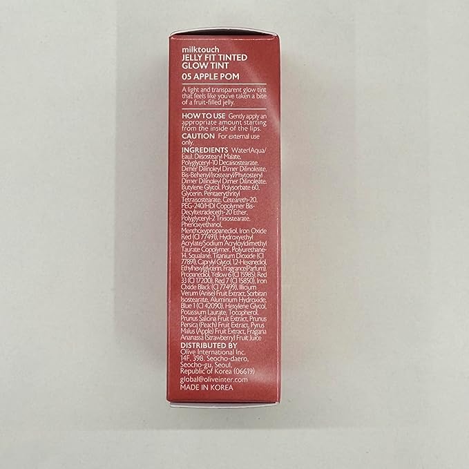 MILKTOUCH Jelly Fit Lip Tint (05 Apple Pom) with Cooling Plumping Effect and Water-Based Non-Sticky Texture | Long Lasting Korean Beauty Lipstain Tinted Gloss Oil Brown K Makeup-Velvo Beauty