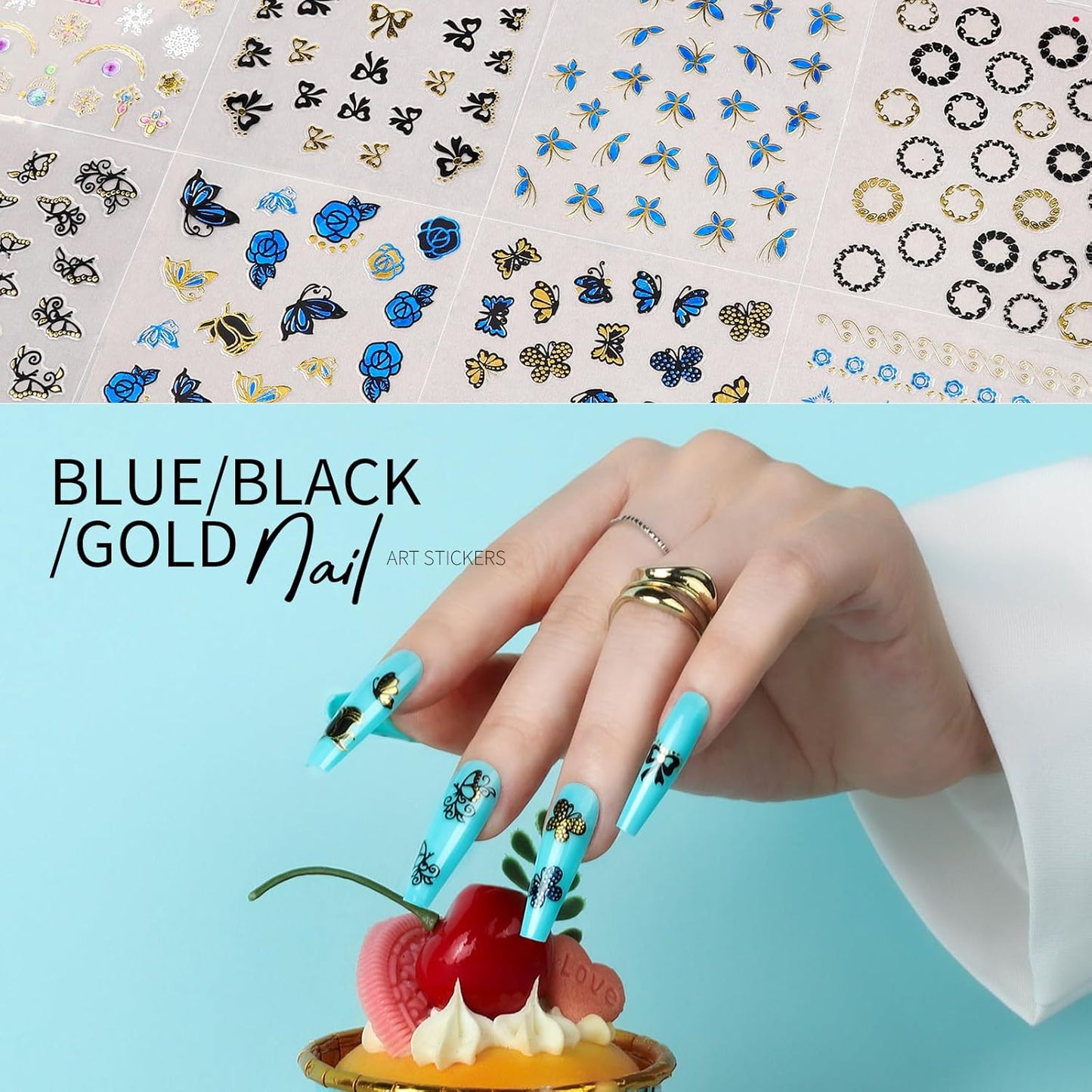 Teenitor 50 Sheets Nail Stickers for Nail Art, Flower Nail Art Stickers Gold Floral Nail Decals for Nails Design, Nail Decor Nail Accessories for Women Girls Kids Summer-Velvo Beauty