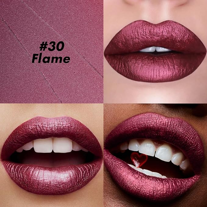 FOCALLURE Ultra Chic Metallic Lipstick,Rich Vitamin E Lip Crayon,Lightweight Shinning Color without Drying or Fading,Long Lasting Lips Makeup,#30 Flame-Velvo Beauty