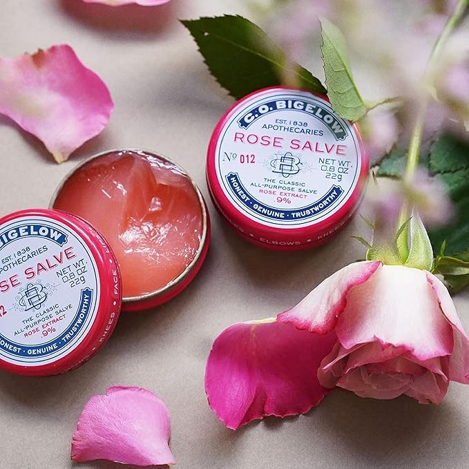 C.O. Bigelow All Purpose Salve Lip Balm Tins, Rose Salve Pack of 3 for Chapped Lips & Dry Skin - Moisturizing Lip, Cuticle 0.8 oz each-Velvo Beauty