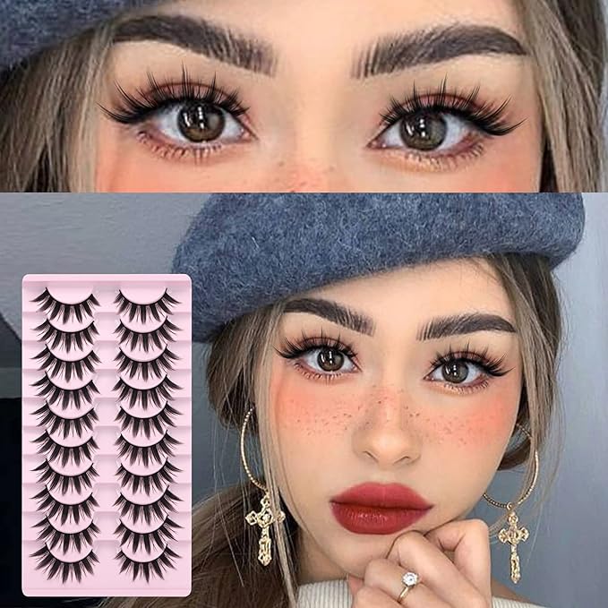 False Eyelashes 10 Pairs Manga Lashes Japanese Style Anime Thick Cosplay Lashes Natural Look 16MM Spiky 8D Wispy Faux Mink Lashes Full Strip Doll Lashes by FANXITON-Velvo Beauty