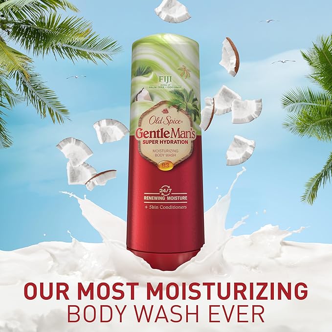 Old Spice Body Wash GentleMan’s Super Hydration for Men, 24/7 Renewing Moisture, Gentle on Skin with Skin Conditioners, Fiji with Palm Tree + Coconut Scent, 20 oz-Velvo Beauty
