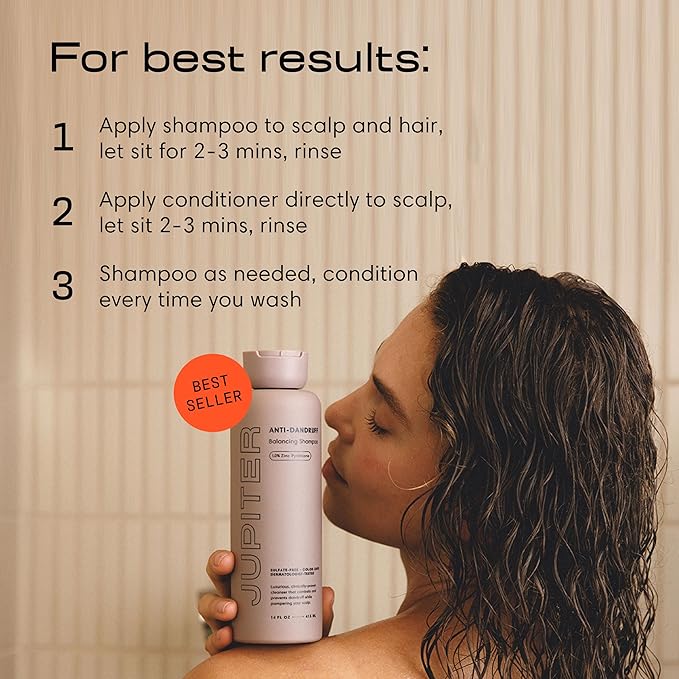 Jupiter, Physician-Formulated Anti-Dandruff Shampoo & Conditioner, for Flaky, Itchy, Oily, Dry Scalp, Vegan, Sulfate-Free, Color-Safe, & Paraben-Free, Dry Scalp Shampoo and Conditioner for Women & Men-Velvo Beauty