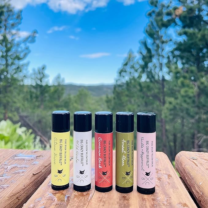 Pure Bison Tallow Lip Balm Set (5 pack) - Moisturizing, Non-Habit Forming, Soothes Chapped Lips, Hydrating-Velvo Beauty