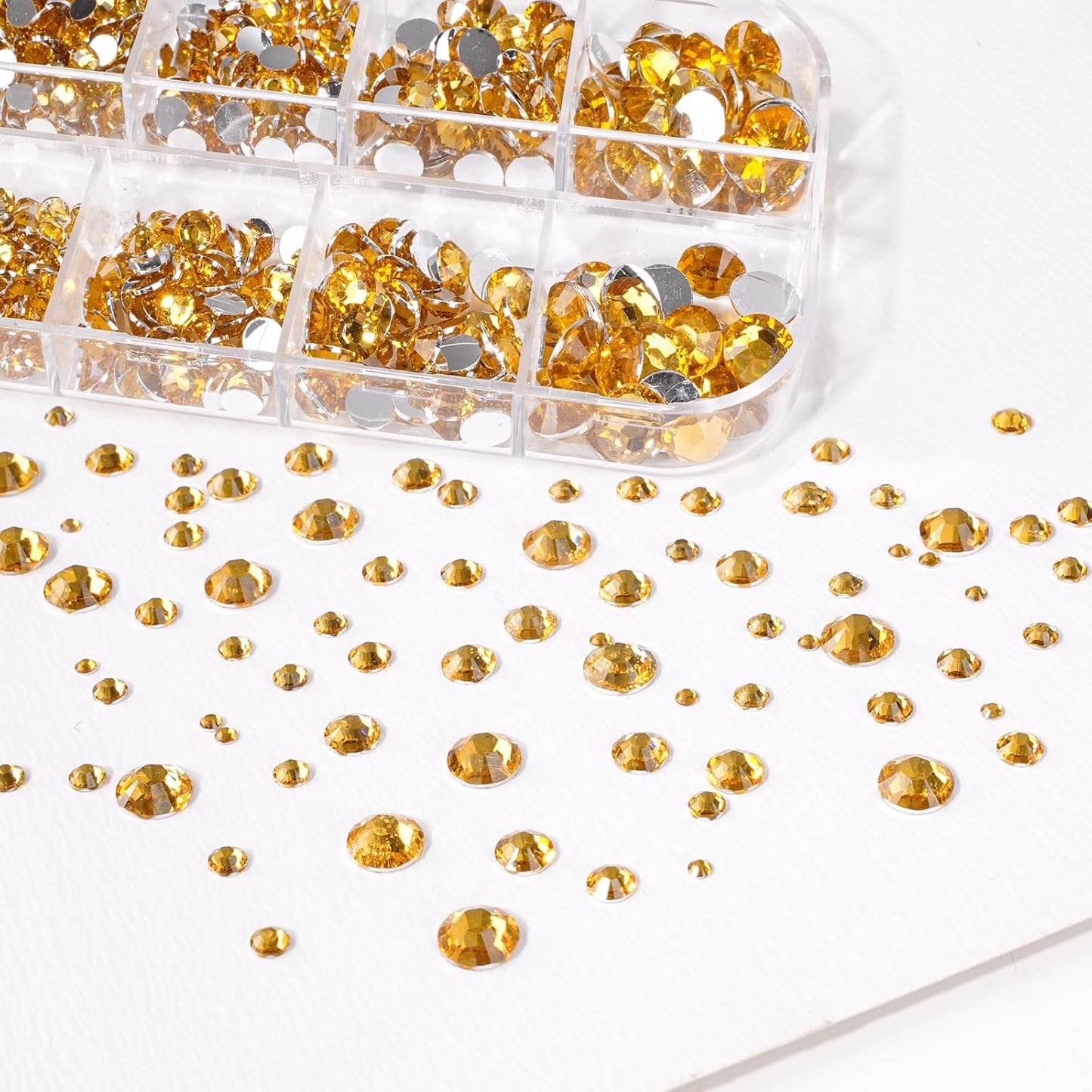 Canvalite 2784Pcs Gold Rhinestones Flatback Gems, Nail Rhinestones Nail Art Gems with Jewelry Glues, Pick Up Tweezers and Rhinestone Picker Dotting Pen, Nail Art Tools for Nails, Clothes, Face, Craft-Velvo Beauty
