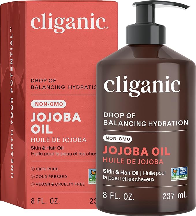 Cliganic Non-GMO Jojoba Oil for Skin, Hair & Face (8oz) | 100% Pure, Natural Cold Pressed Unrefined Hexane Free (Packaging May Vary)-Velvo Beauty
