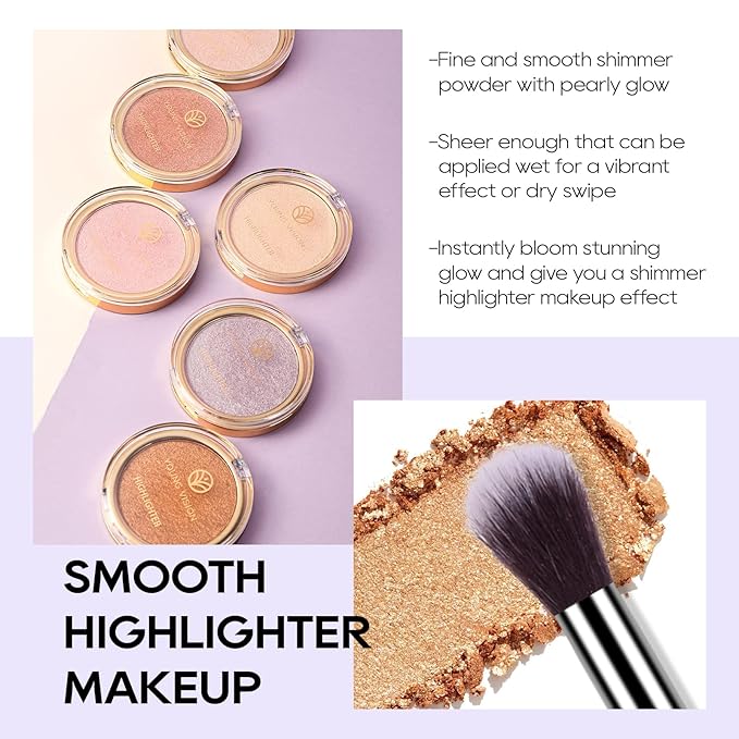 Baked Highlighter Powder Palette, Makeup Highlighter Powder Palette Sheer Shimmering Finish Face Highlighters Makeup Iluminadores de Maquillaje #06 Bronze Glow-Velvo Beauty