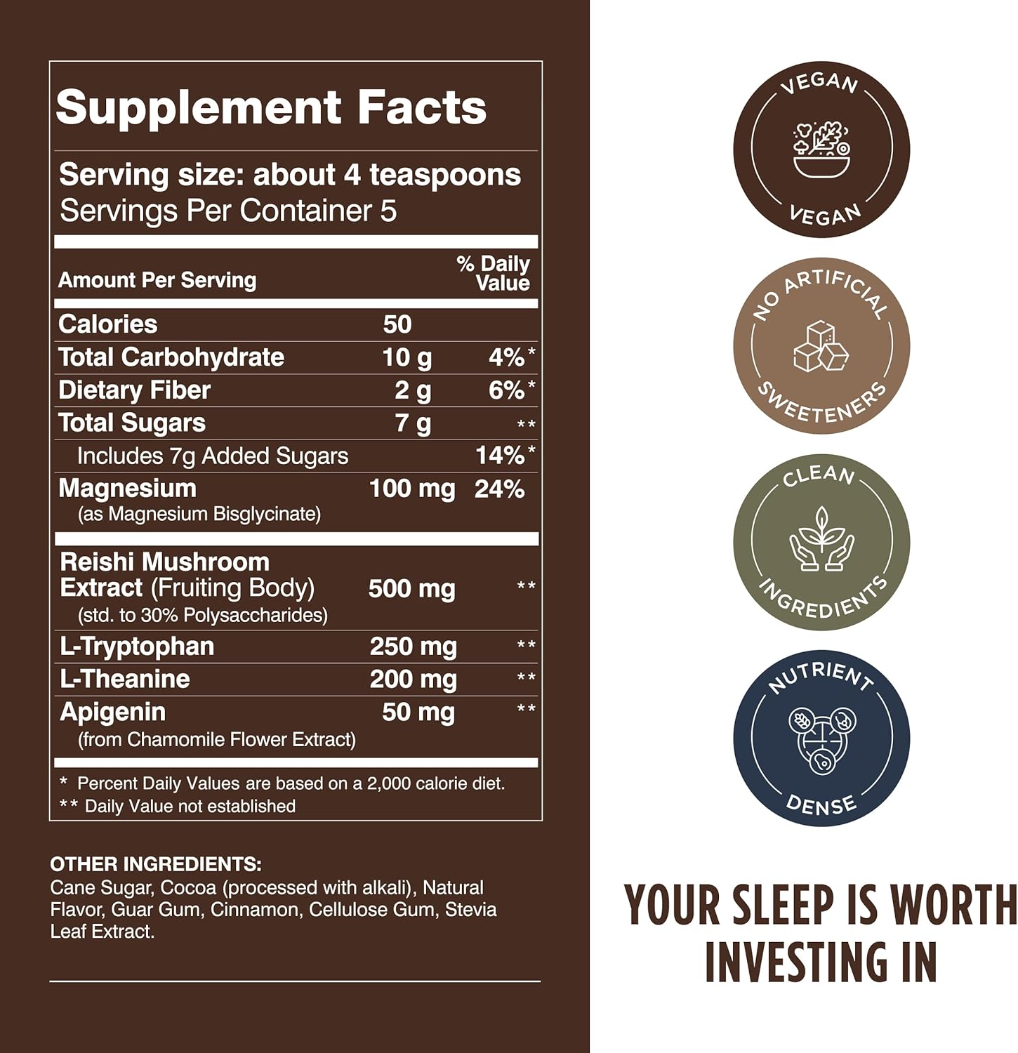 Calm Evening Tonic Sleep Powder - Cinnamon‑Cocoa Nighttime Superfood Drink Mix - Magnesium, L‑Theanine, Reishi Mushroom & L‑Tryptophan for Deep Sleep & Recovery, No Grogginess - 5 Servings-Velvo Beauty