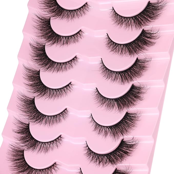 False Lashes Natural Look Faux Mink Eyelashes Wispy Fox Eye Lashes That Look Like Extensions 3D Mink Lashes Natural Strip Lashes Pack 7 Pairs-Velvo Beauty