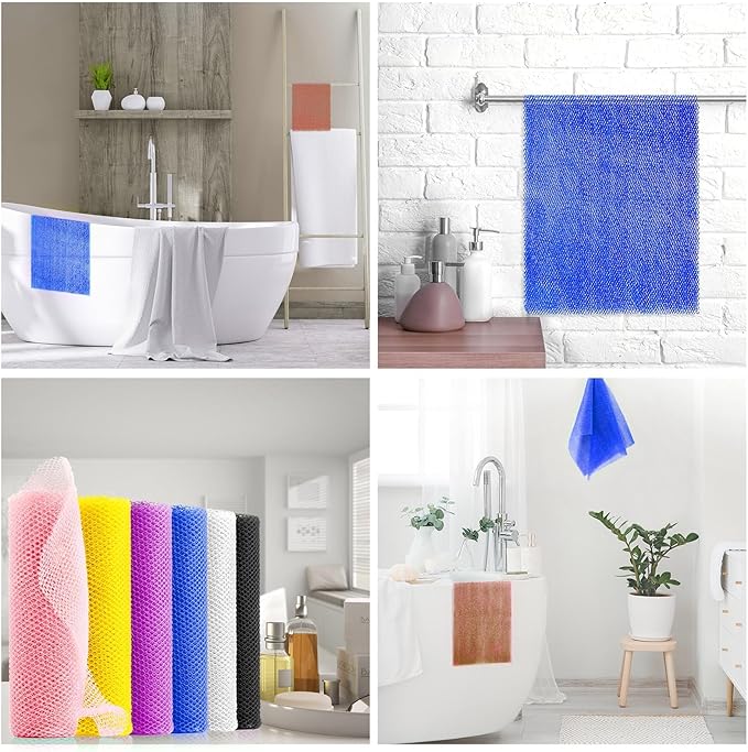 UJFQBH 6 Pieces African Bath Sponge African Net Long Net Bath Sponge Exfoliating Shower Body Scrubber Back Scrubber Skin Smoother,Great for Daily Use (Pink, Yellow, Purple, Blue, Black, Off-White)-Velvo Beauty