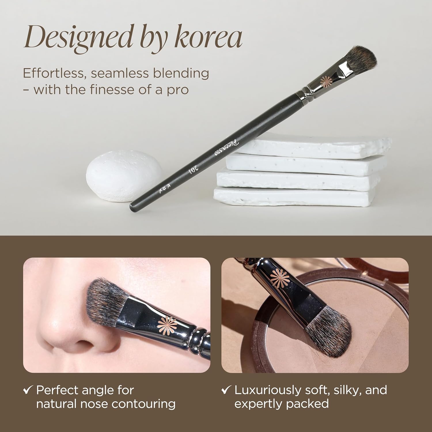 Piccasso 201 Nose Shading Brush – Soft Hair Makeup Brush for Nose Shaper and Face Makeup, Small Angled Brush for Precise Contouring and Blending, Korean Professional Beauty Tool for Daily Use-Velvo Beauty