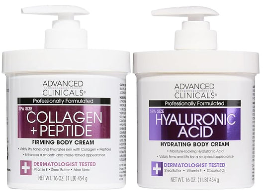 Advanced Clinicals Collagen Peptides Body Lotion + Hyaluronic Acid Moisturizer 2PC Skincare Set For Women & Men | Dry Skin Moisturizing Body Cream Helps Diminish Appearance Of Crepey Skin, 2PC Bundle-Velvo Beauty