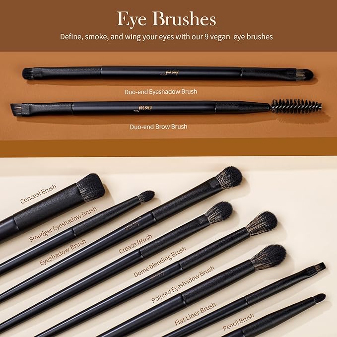 Jessup Makeup Brushes Set Jessup Make up Brushes 14Pcs Black Kabuki Foundation Eyeshadow Contour Concealer Powder Eyeliner Crease Eyebrow Blending Brush with Gift Box, T336-G-Velvo Beauty