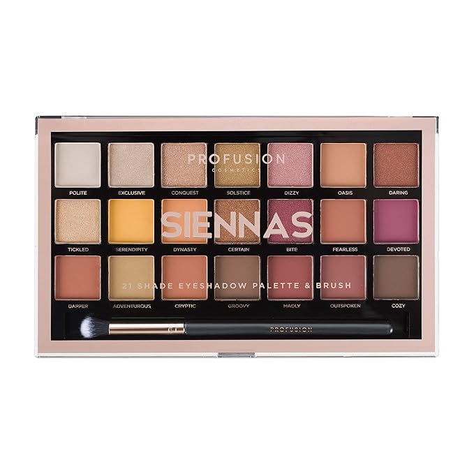 Profusion Cosmetics 21 Shade Eyeshadow Palette for Eyecatching Look, Long lasting and Cruelty Free Bright Pigmented Shades Collection and Brush, Siennas-Velvo Beauty
