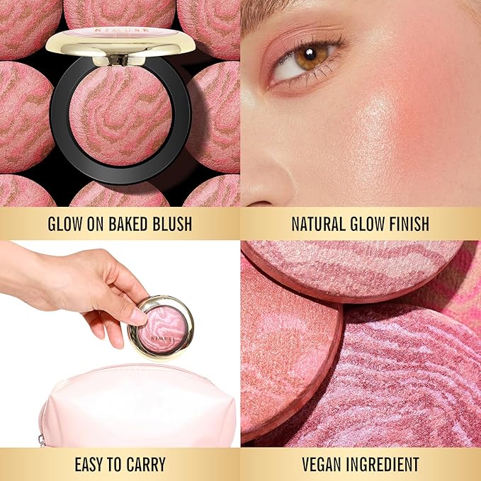 KIMUSE Baked Blush, Lighting Glow Marbleized Blush Powder Blush, Contour & Highlight Face for a Creamy Lightweight Natural Finish-Velvo Beauty