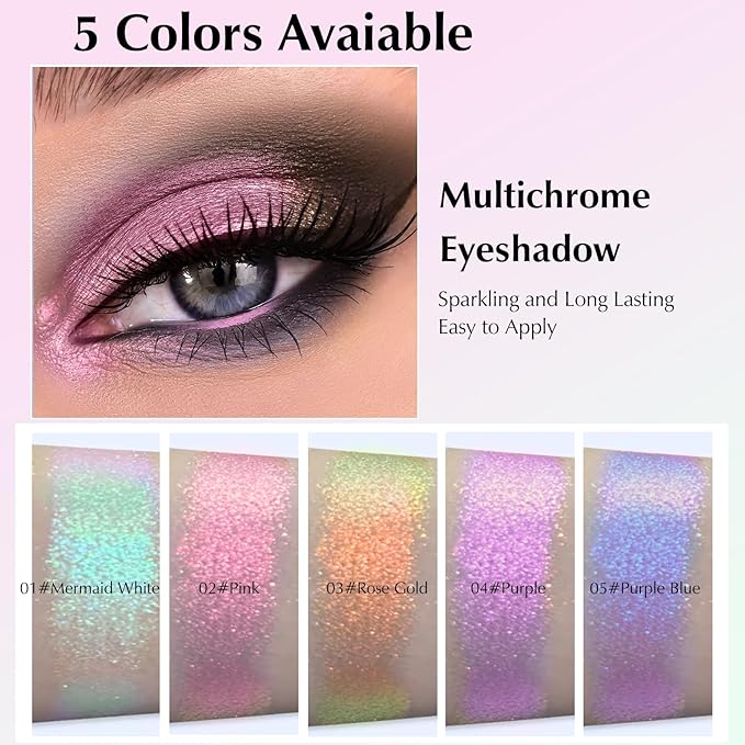 Pink Glitter Eyeshadow Palette, Multichrome Chameleon Cream to Powder Eye Shadow, Color Shifting Holographic Eyeshadow Shimmer Inner Corner Eye Brightener Highlighter Makeup-Velvo Beauty
