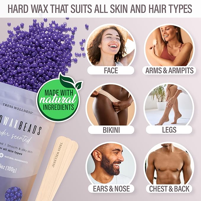Tress Wellness Waxing Kit for Sensitive Skin – Safe for Face & Skin, Prep & Aftercare Spray, Easy to Use – At-Home Kit for Face, Bikini, Brazilian & Full Body - Digital Display, Dusty Lilac-Velvo Beauty