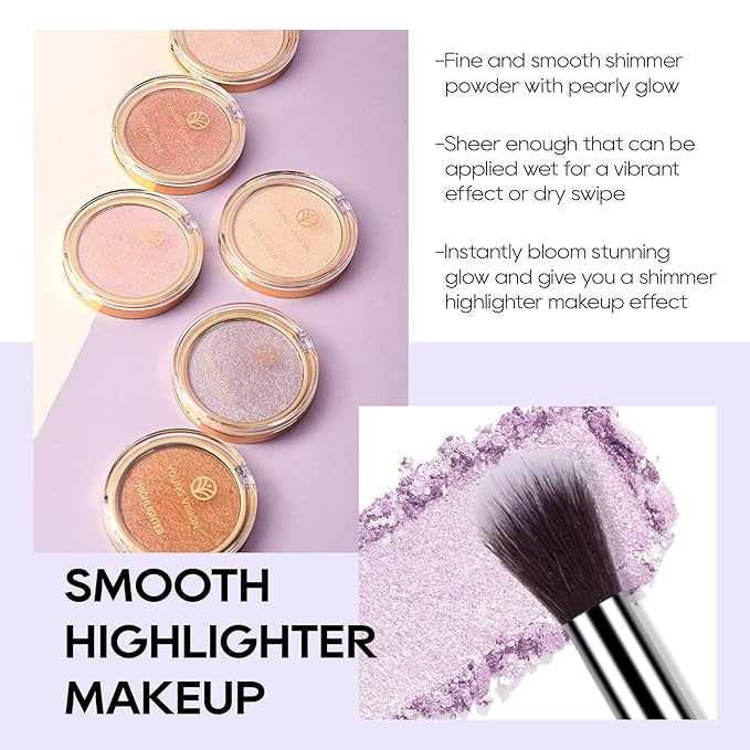 Baked Purple Highlighter Powder Palette, Makeup Highlighter Powder Palette Sheer Shimmering Finish Face Highlighters Makeup Iluminadores de Maquillaje #04 Twilight Purple-Velvo Beauty
