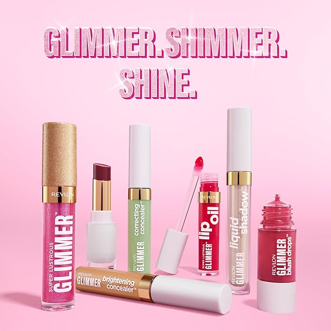 REVLON Super Lustrous Glimmer Lip Oil, Moisturizing & Tinted, Shiny Finish, Made with Plant-Based Squalane, 007 Posh Peach, 0.13 fl oz-Velvo Beauty
