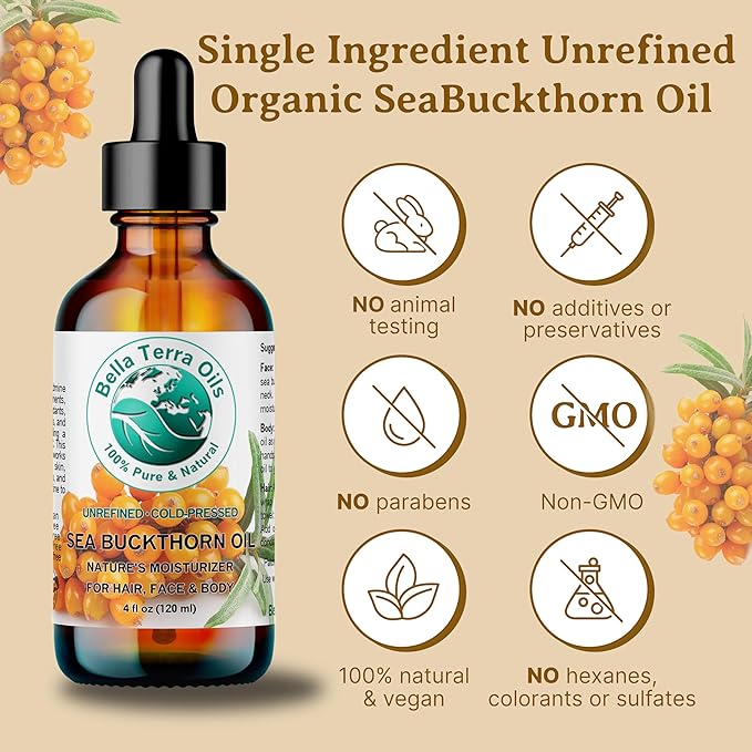 Bella Terra Oils Pure Sea Buckthorn Oil – 1 gallon, Unique Nutrient Blend, Nourishing, Non-Greasy, Radiant Glow for Skin, Softness for Hair-Velvo Beauty