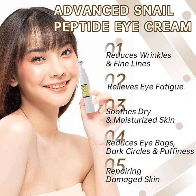 Advanced Snail Peptide Eye Cream for Dark Circles & Puffiness, Snail Mucin Eye Cream with Niacinamide Reduce Wrinkles & Fine Lines, 2 Pcs Under Eye Roller Cream for Moisturizing.-Velvo Beauty