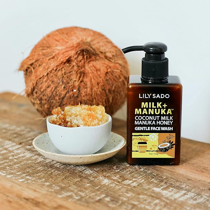LILY SADO MILK+MANUKA™ Coconut Milk & Manuka Honey Gentle Gel Face Cleanser - Natural Cruelty-Free Facial Wash Cleanses, Balances, Soothes & Hydrates - Reduces Pores & Blackheads - 5oz-Velvo Beauty