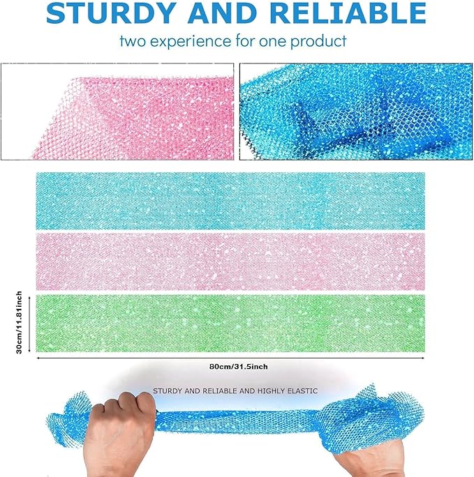 UJFQBH 3 Piece Bright Style African exfoliating net Exfoliating Shower Set Long Bath Sponges for Smooth, Refreshed Skin, The Exterior Gleams - Ideal for Daily Use (Bright Pink, Blue, Green)-Velvo Beauty