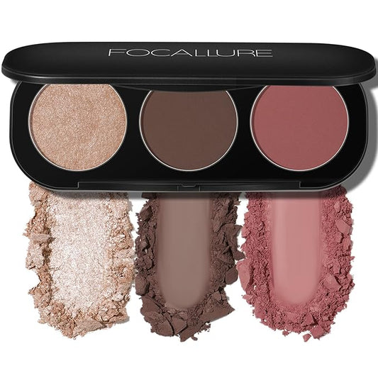 FOCALLURE Blush and Highlighter Palette,3 in 1 Contour Palette,Cruelty-Free Matte Bronzer Powder,Shimmer Illuminator Highlighters for a Glowing Look,#11-Velvo Beauty