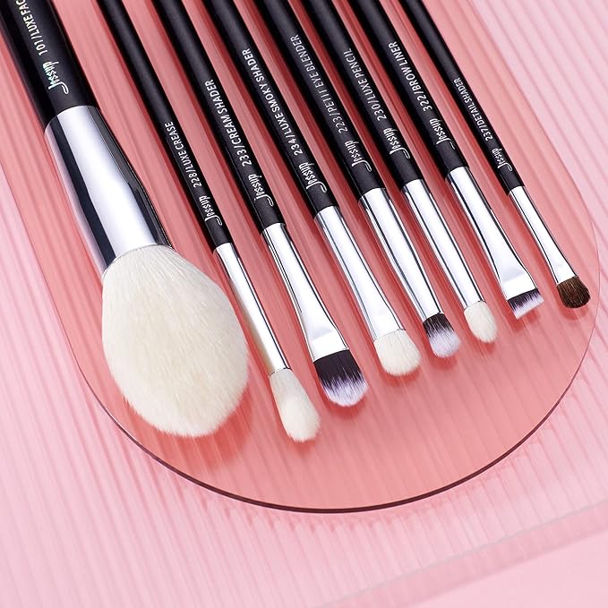 Jessup 25pcs Professional Makeup Brush Set Foundation Powder Concealer Eyeshadow Blending Blush Highlighter Natural-Synthetic Hair Brushes (Black/Silver)-Velvo Beauty