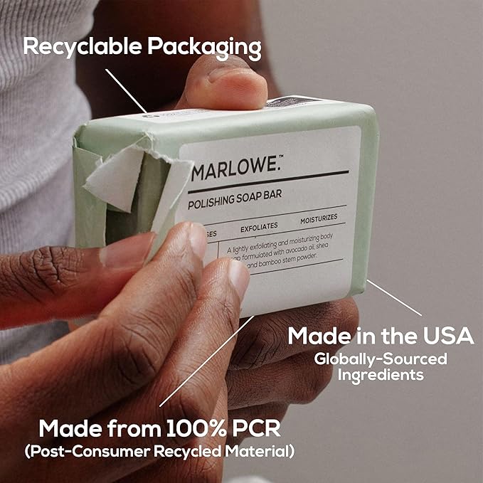 MARLOWE. No. 108 Lightly Exfoliating Soap Bar, 7oz (6 Bars) Polishing, Moisturizing & Cleansing Bar Soap for Men, Made with Natural Ingredients-Velvo Beauty