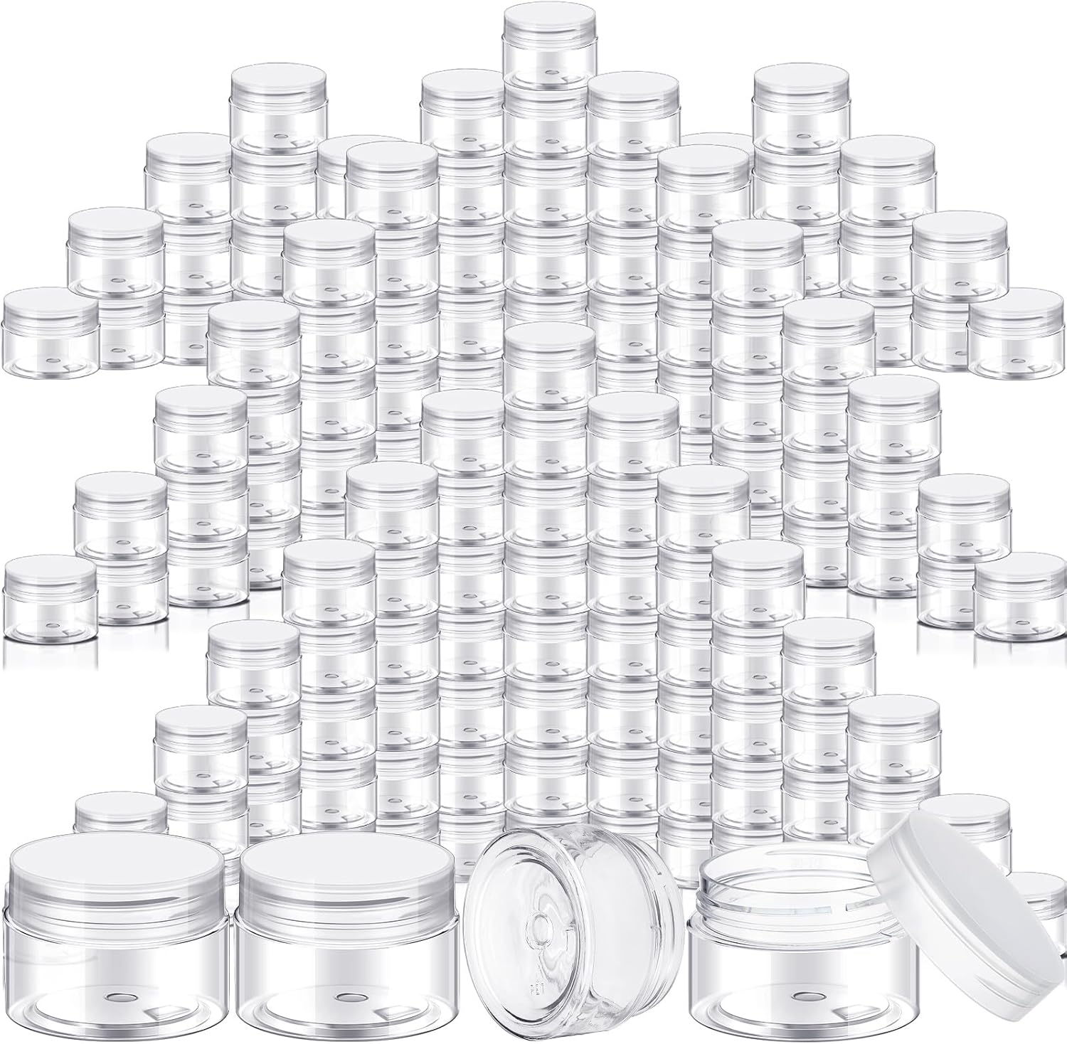 SATINIOR 100 Pcs Plastic Jars with Lids Small Containers Lids Wide Mouth Small Plastic Containers for Lotion Cream Rhinestones Body Butters Travel Storage(1 oz,Clear)-Velvo Beauty