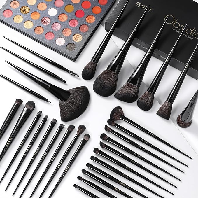 Docolor Makeup Brushes Set Professional 30Pcs Obsidian Makeup Brushes Premium Synthetic Powder Kabuki Foundation Contour Blush Concealer Eye Shadow Blending Eyeliner Crease Eyebrow Make Up Brush Kit-Velvo Beauty