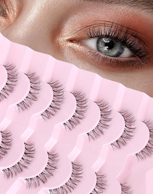 Short Lashes Natural Look Everyday Wispy False Eyelashes Clear Band Strip Eyelash Soft Lashes Fluffy Pack 7 Pairs SF-01-Velvo Beauty