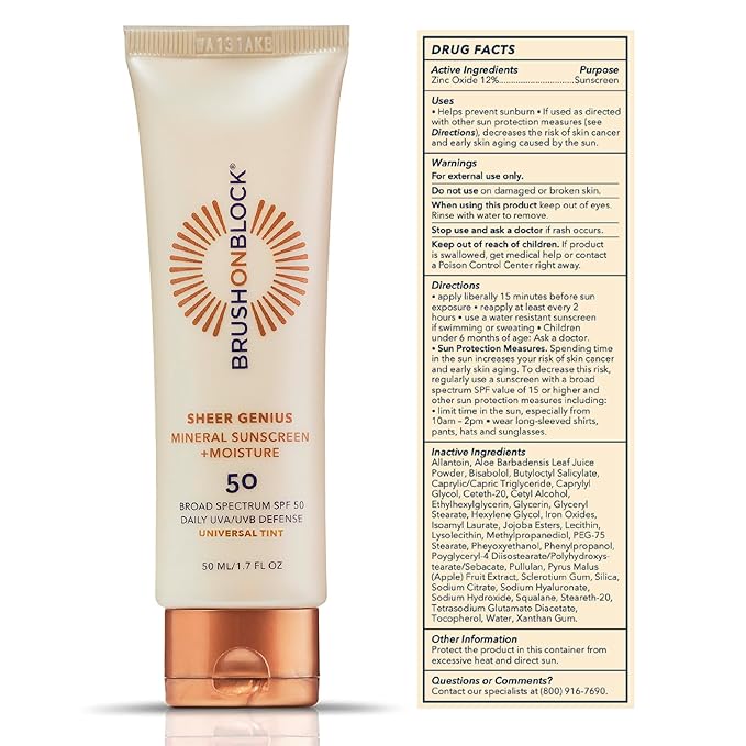 Brush On Block Tinted Mineral Sunscreen Moisturizer SPF 50 | Tinted Face Moisturizer with Sunscreen Broad Spectrum | Hydrating Hyaluronic Acid, Zinc Oxide Protection, 1.7oz, PA ++++, Made in USA-Velvo Beauty