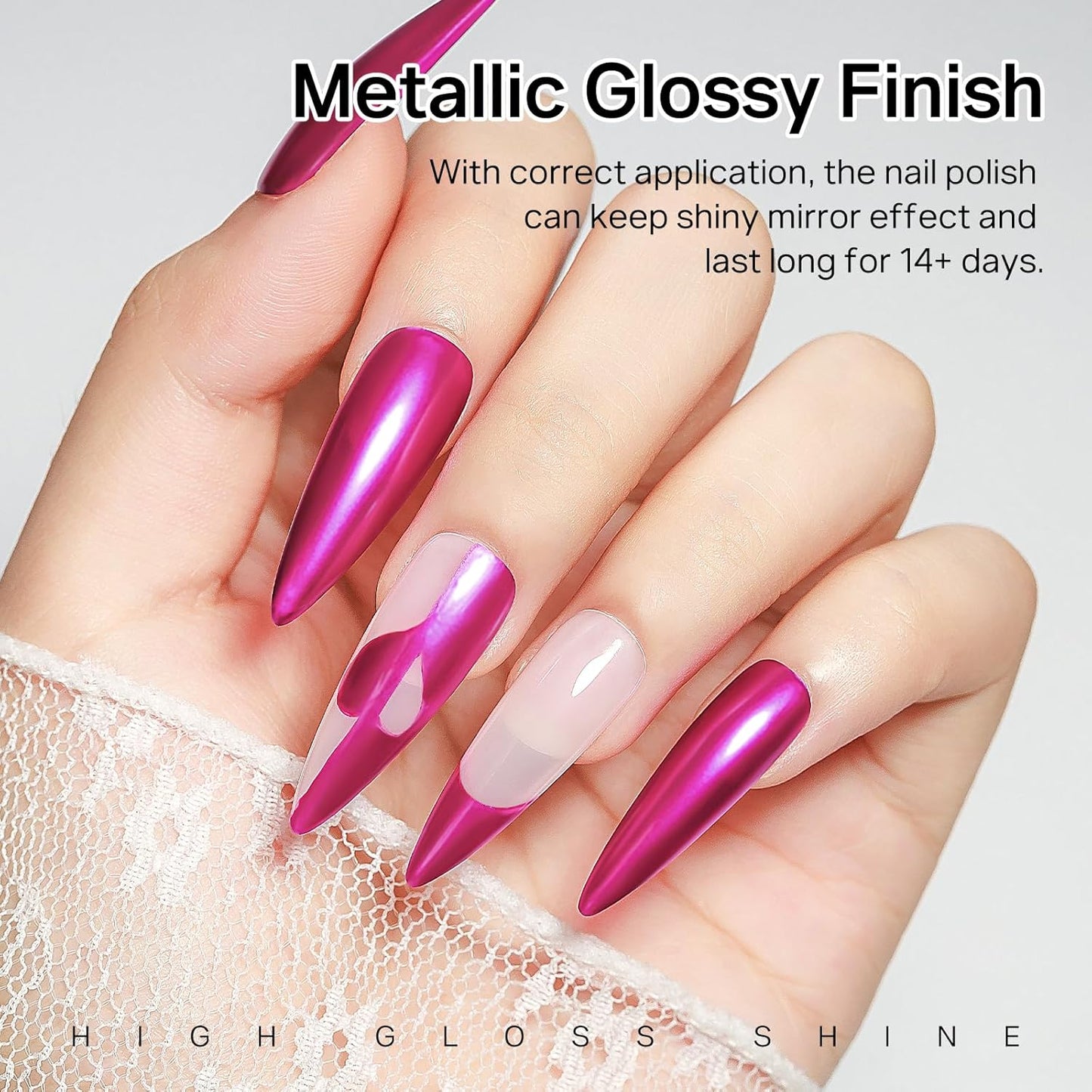 MIZHSE Rose Red Mirror Nail Polish, Quick Dry Metallic Nail Polish, Air Dry Fast Chrome Nail Lacquer Bright Color Oil-based Nail Art Manicure DIY Home-Velvo Beauty