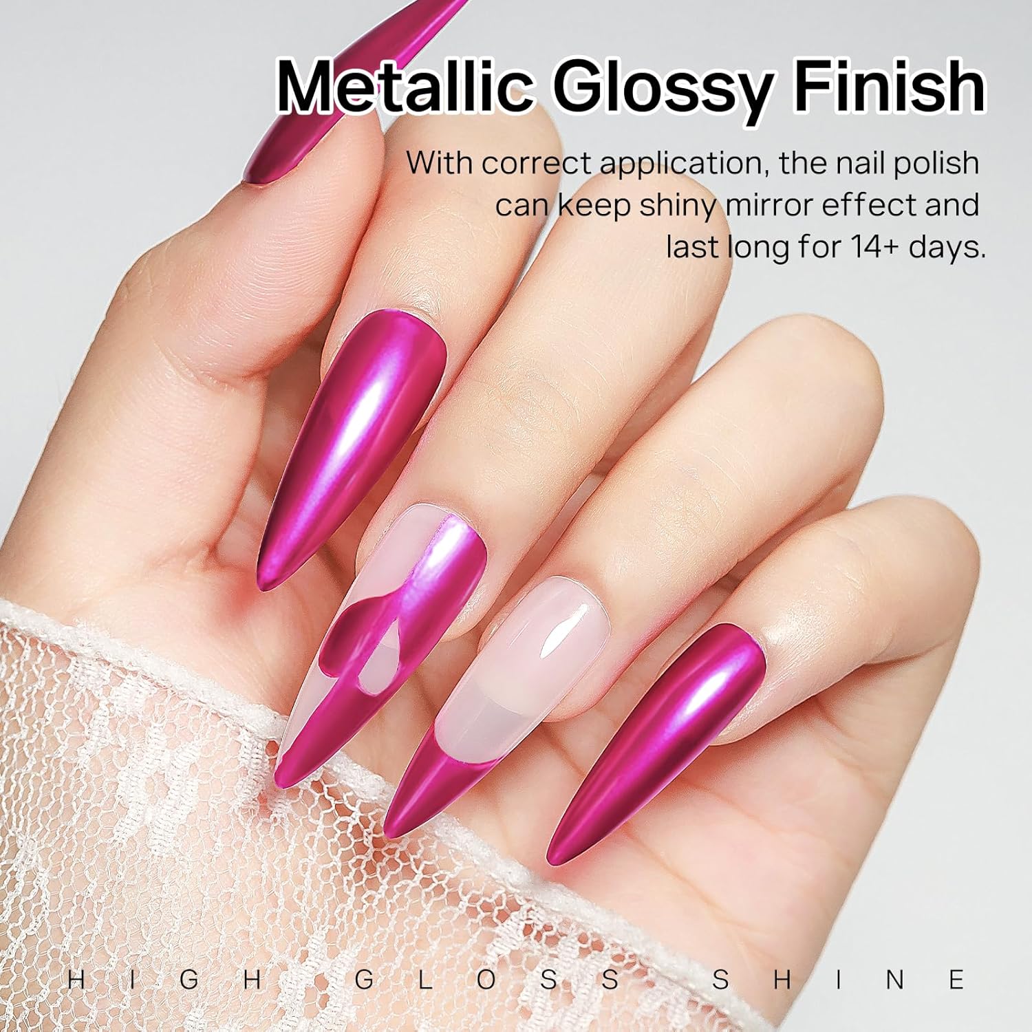 MIZHSE Rose Red Mirror Nail Polish, Quick Dry Metallic Nail Polish, Air Dry Fast Chrome Nail Lacquer Bright Color Oil-based Nail Art Manicure DIY Home-Velvo Beauty