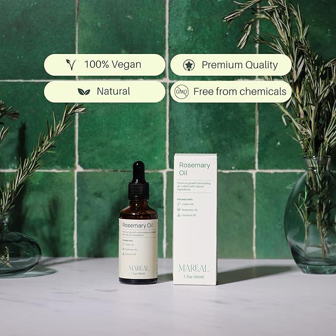 Pure Rosemary Oil for Hair Growth & Scalp Health | Infused with Castor & Coconut Oil | Hair Thickening & Regrowth Treatment for Women & Men | 100% Natural | Up to 2-Month Supply | 1.7 fl oz | MAREAL-Velvo Beauty