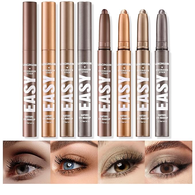 LANGMANNI Eyeshadow Stick,4 PCS Waterproof Multi-Color Eyeshadow Pen Set,Creamy Long-Lasting Eye Makeup Kit,Natural & Shimmer Shades Contour Stick,Gifts For Women (#6+10+11+21-4Colors)-Velvo Beauty
