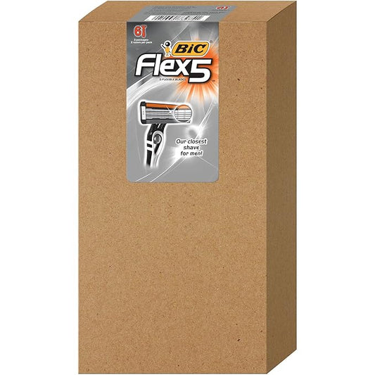 BIC Flex 5 Disposable Men's Razors, 5 Blade Razors for Smooth Shaving Experience, 6-Pack, Ideal Men's Razor Gift Set-Velvo Beauty