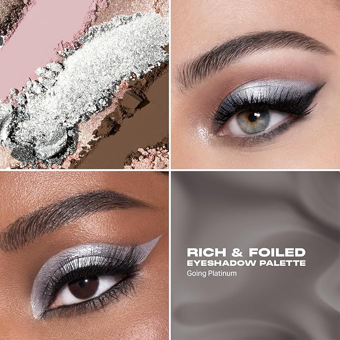 Morphe Rich & Foiled Artistry Palette - Foil-Effect Smokey Eyeshadow Palette with Matte, Shimmer & Foil Finishes - Rose, Brown & Silver Eyeshadow with Luminous Payoff - Going Platinum (0.35 oz)-Velvo Beauty