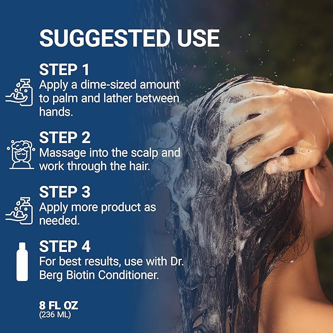Dr. Berg Biotin Shampoo for Men & Women (Improved High-Performance Formula) - Independently Tested & Certified Paraben- Sulfate- & Silicone-Free - Infused w/Biotin, Argan Oil & Botanicals - 8 Fl oz-Velvo Beauty