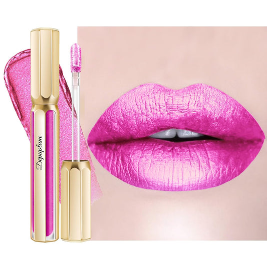 Hot Pink Lipsticks for Women Metallic Lipstick Long Lasting Non Stick Cup Lip Gloss, Shimmer Lightweight Hydrating Full Coverage Lip Color,DP112 Show Girl-Velvo Beauty
