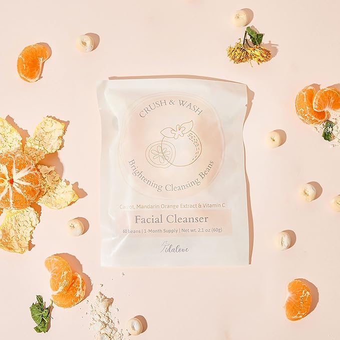 Daily 3 in 1 Facial Cleanser, Exfoliator and Wash-off Mask, Vegan, Cruelty Free, Plastic Free, Travel Friendly, 1 Month Supply Refill (60 Tablets) (Brightening)-Velvo Beauty