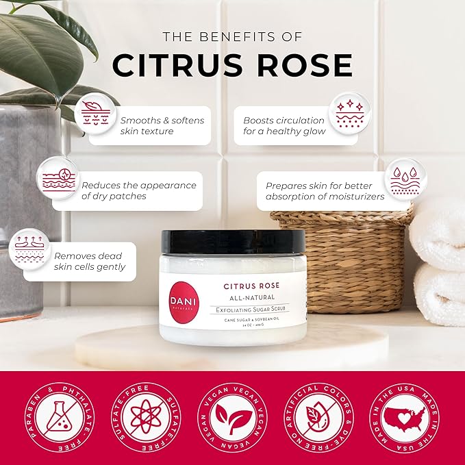 Naturals Exfoliating Sugar Scrub - Citrus Rose - Organic Cane Sugar & Shea Butter - Deep Hydration & Gentle Exfoliation for Smooth, Radiant Skin - 14 oz-Velvo Beauty